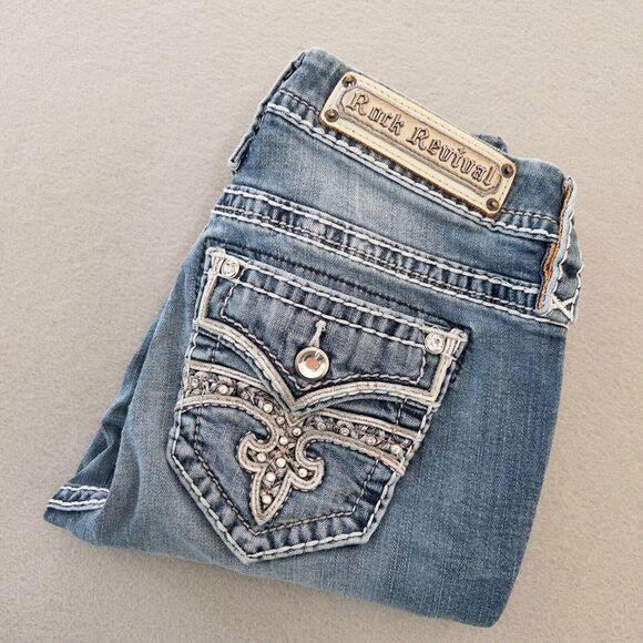 Rock Revival Denim - Rock Revival Women's 26 Shaylee Easy Skinny Embellished Jeans Flap Pockets